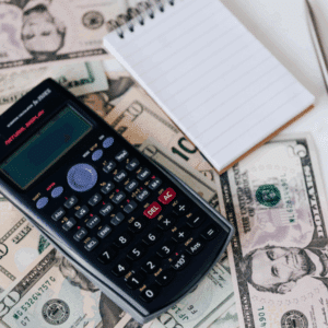 Contractor providing flooring cost estimate with calculator